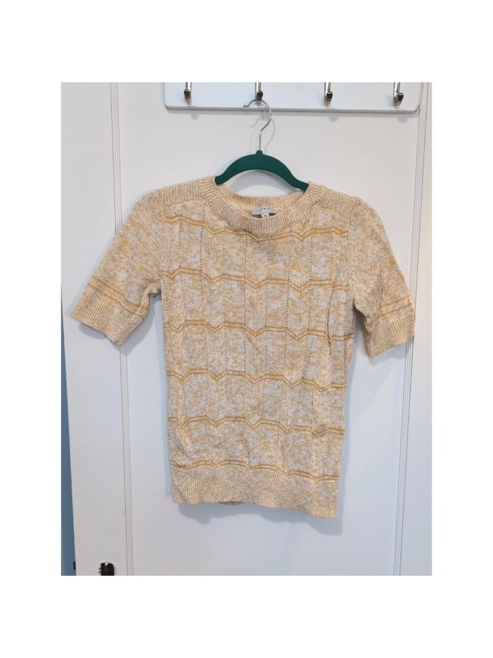 Lucky Brand Yellow Cream Short-Sleeve Knit Sweater Medium